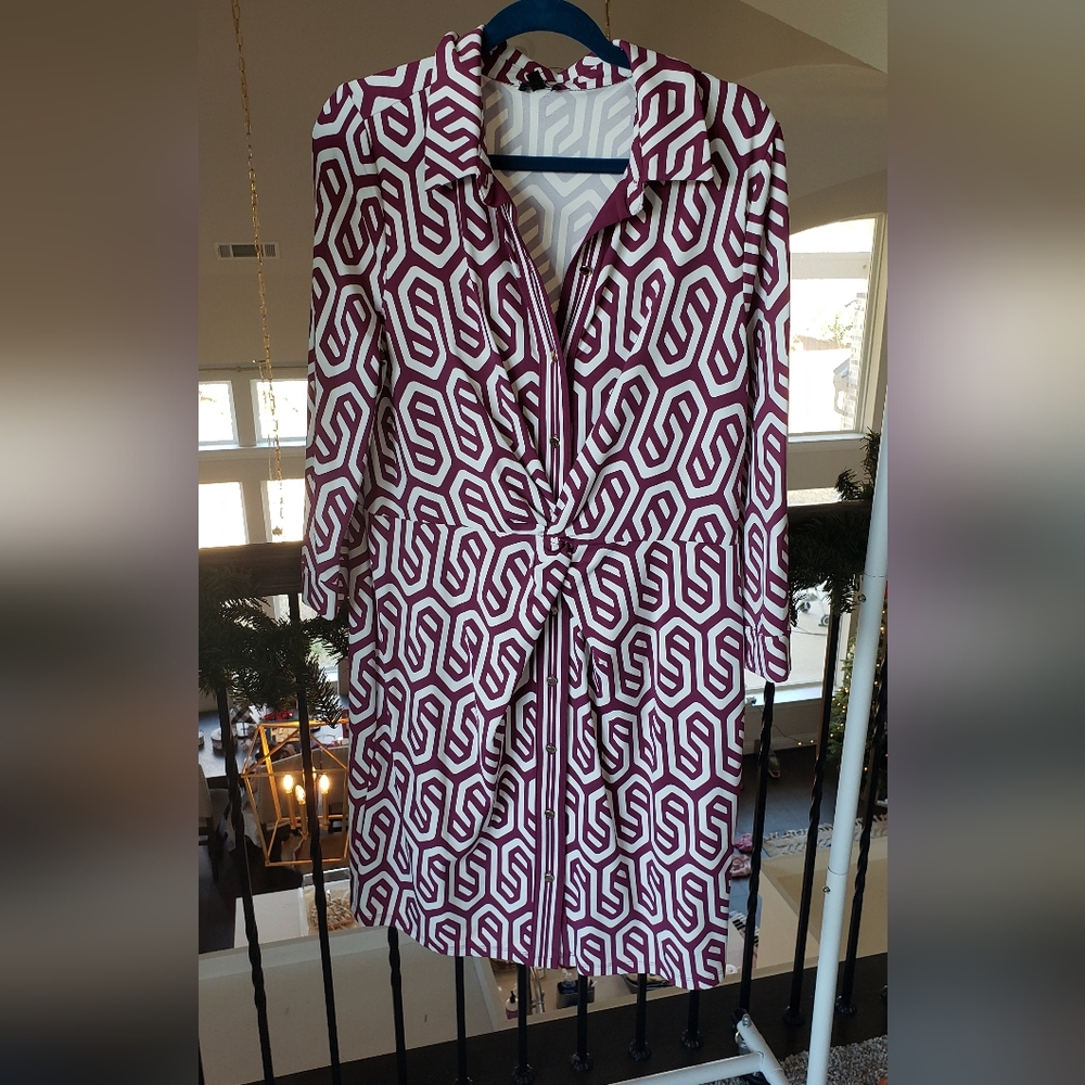 Talbots Burgundy and White Patterned Dress